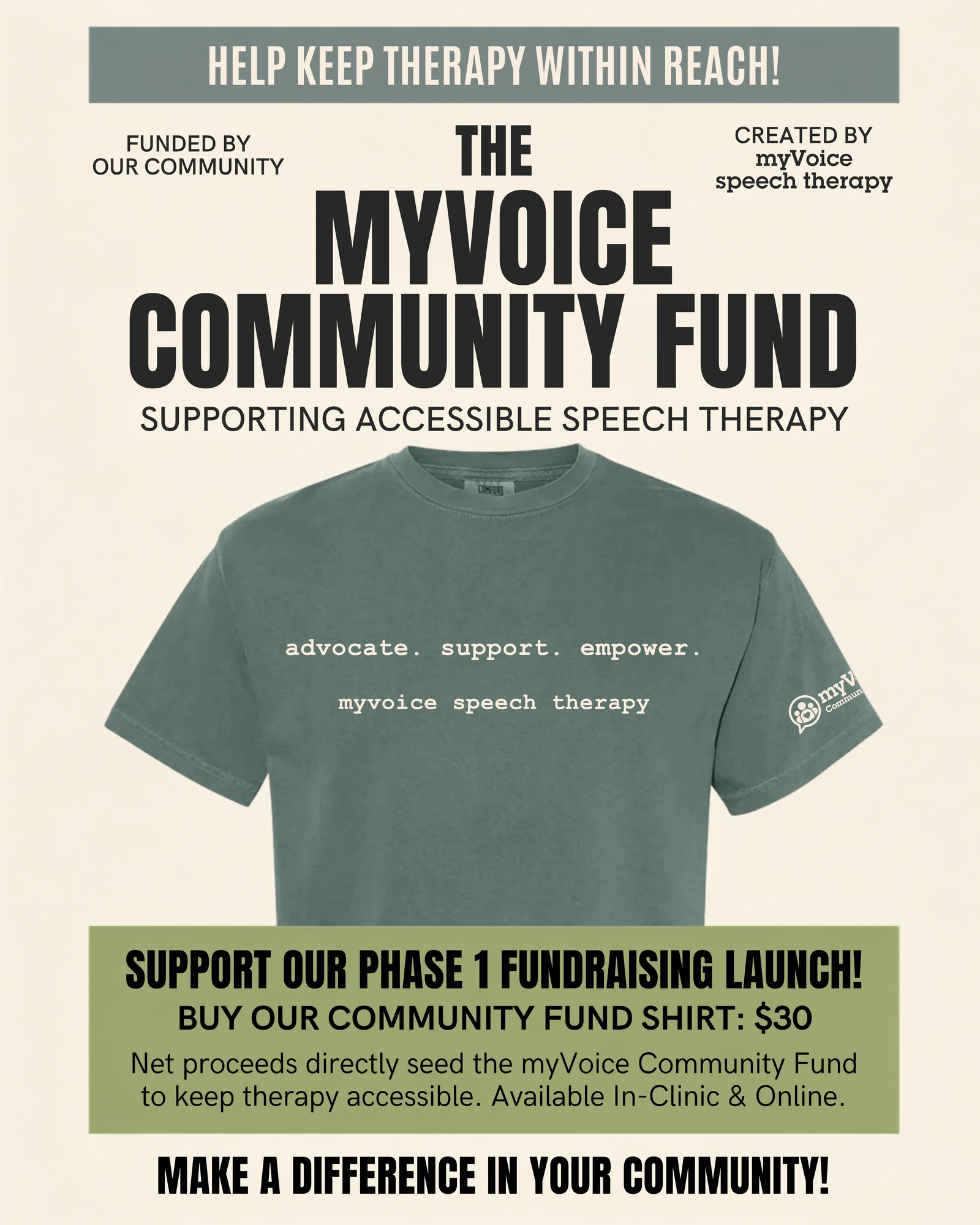 myVoice Community Fund founding shirt fundraising announcement